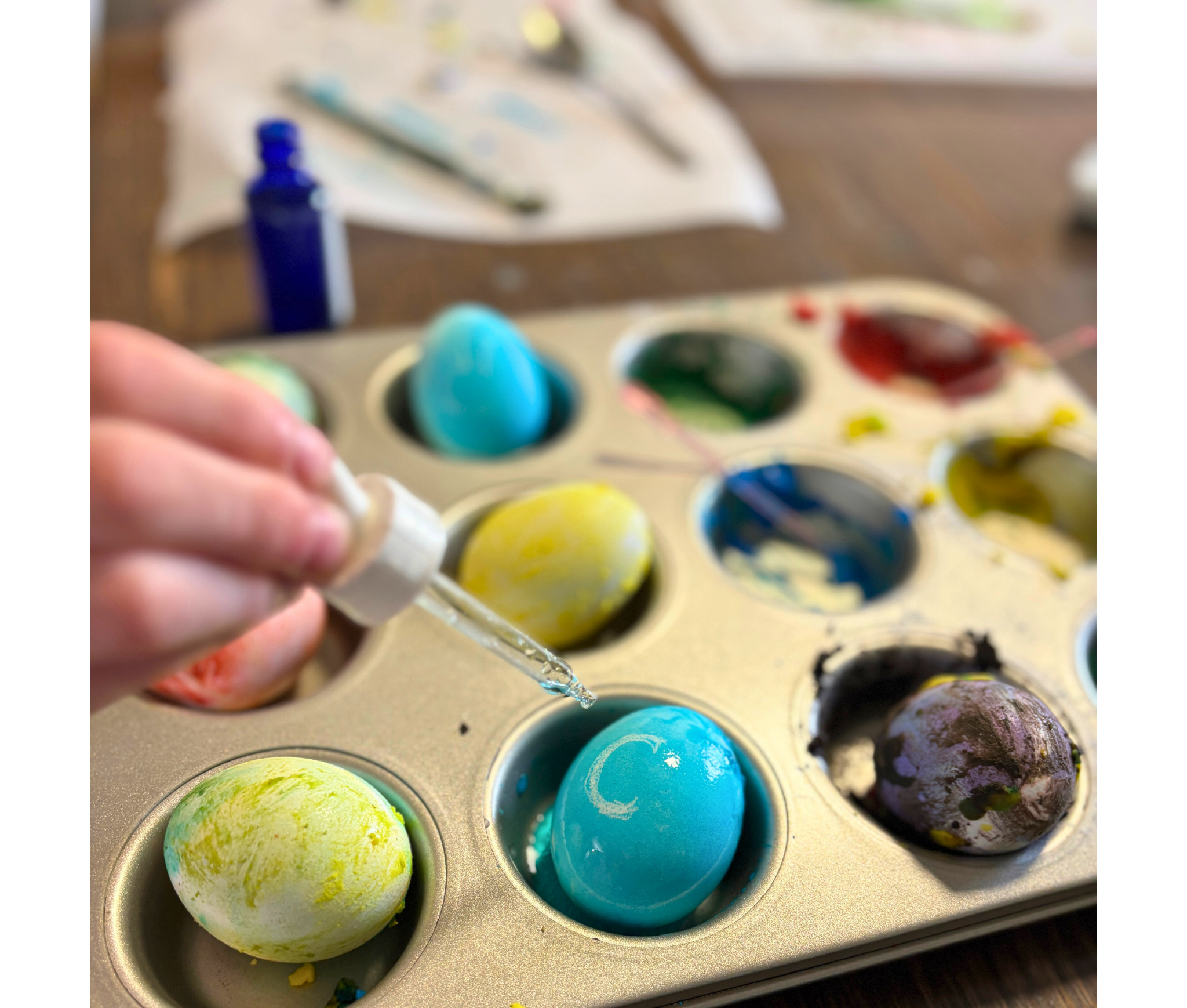 Easter escape room for kids puzzle revealing hidden clue on dyed egg
